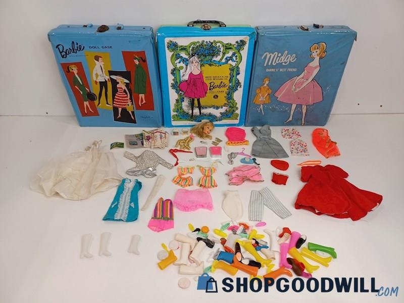Vintage Mod Barbie Doll Head, Accessories & Case 1960s/1970s Mattel Lot