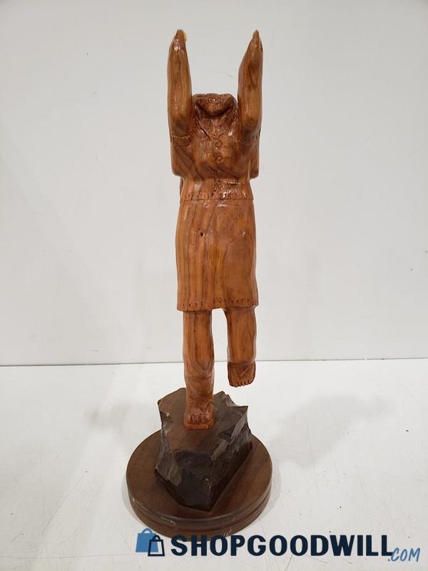 Max Faust Girl Standing On Rock Wood Sculpture