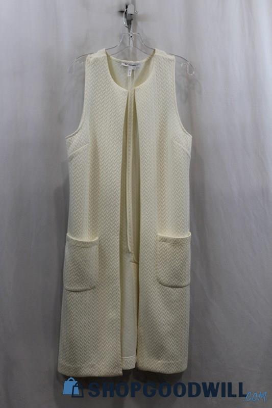 BCBGeneration Womens Cream White Quilted Maxi Vest Cardigan Sz M