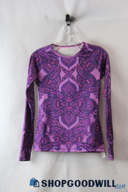 Athleta Women's Purple/Pink Paisley performance Long Sleeve Shirt SZ XXS