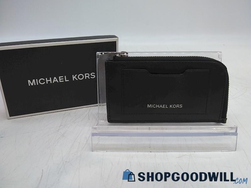 Michael Kors Black Leather L-Zip Card Holder Wallet Handbag Purse 