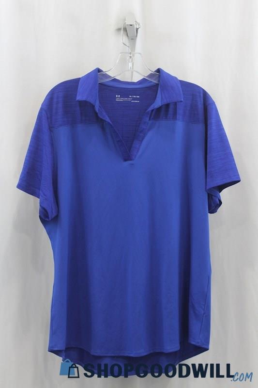 Under Armour Womens Royal Blue V-Neck Polo Shirt Sz XL