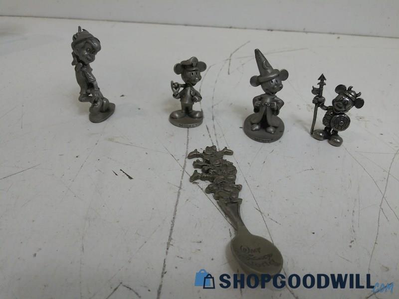 15PC Walt Dinsey  Pewter Figurines Mickey Mouse Pinocchio Spoon Viking Police