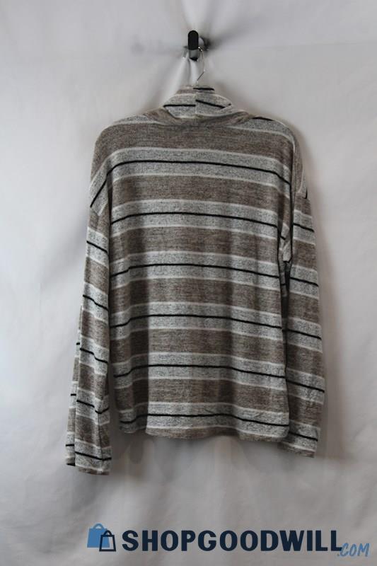 BKE Women's Brown/Gray Striped Turtleneck Light Weight Sweater sz L