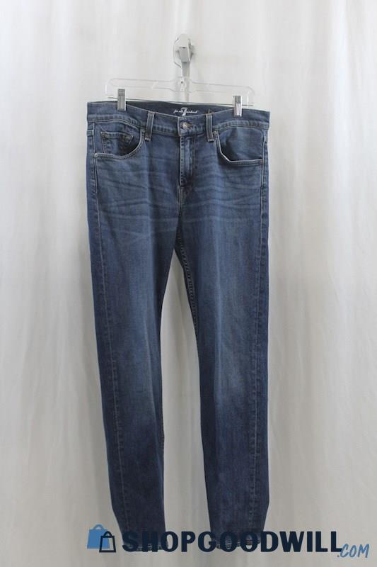 7 For All Man Kind Womens Blue Washed Straight Leg Jeans Sz 34