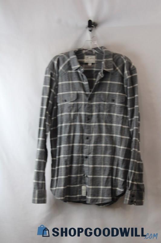 Lucky Brand Men's Gray/White Plaid Soft Knit Flannel Shirt sz L