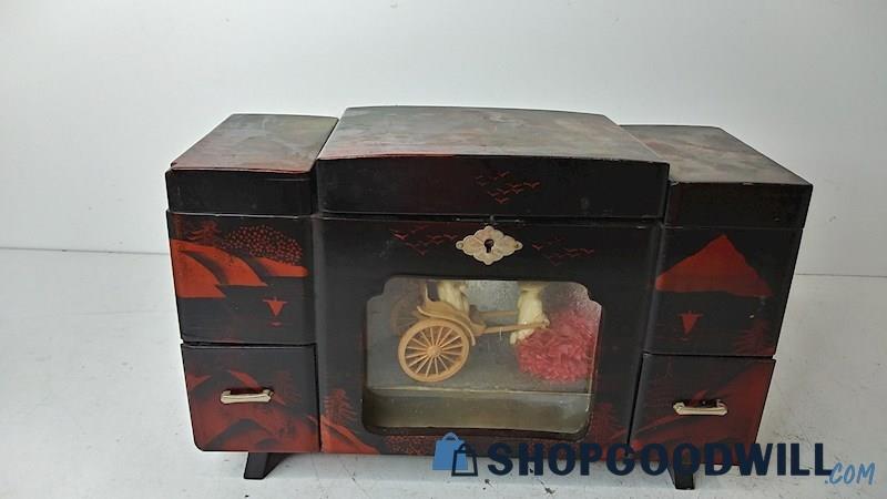 4.4lbs Unbranded Japanese Theme Black Lacquer Jewelry Music Box