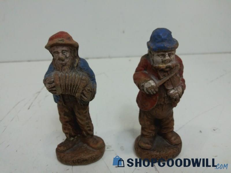 2PC  Syyroco Lem & Clem Wooden Figurines Sculptures Playing Musical Instruments 
