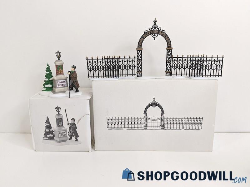 Department 56 Dickens Ye Olde Lamplighter & Victorian Wrought Iron Fence/Gate