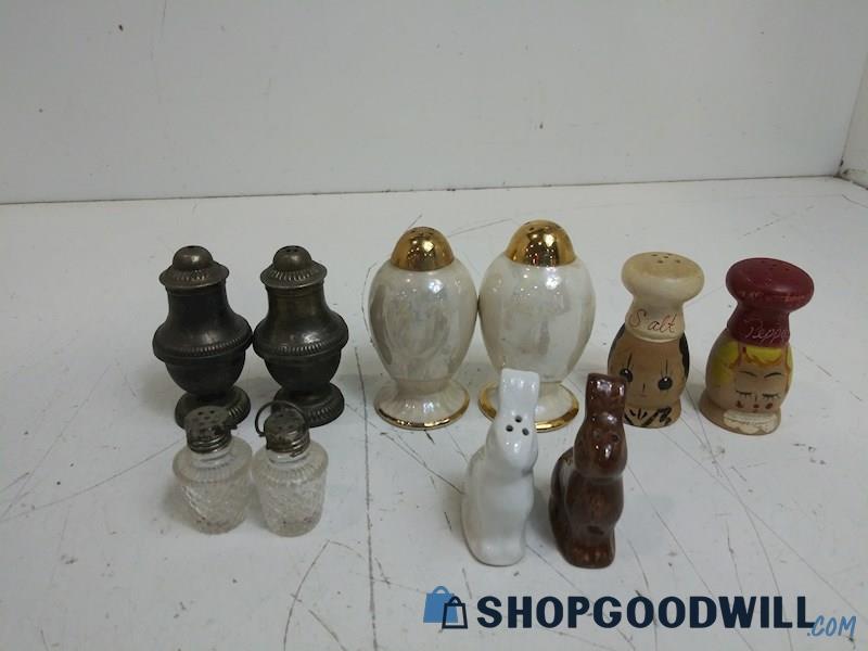 5 Sets Salt & Pepper Shakers Pearlized Wooden Ceramic Glass Diamond Pattern 
