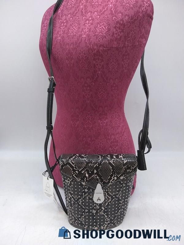 Calvin Klein Taupe Snake Print Faux Leather Fold Over Crossbody Handbag Purse