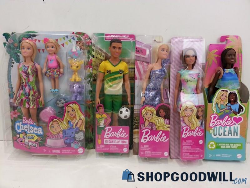 5 Barbie Dolls Chelsea Birthday/Soccer Player Ken/Ocean/2 Others IOP