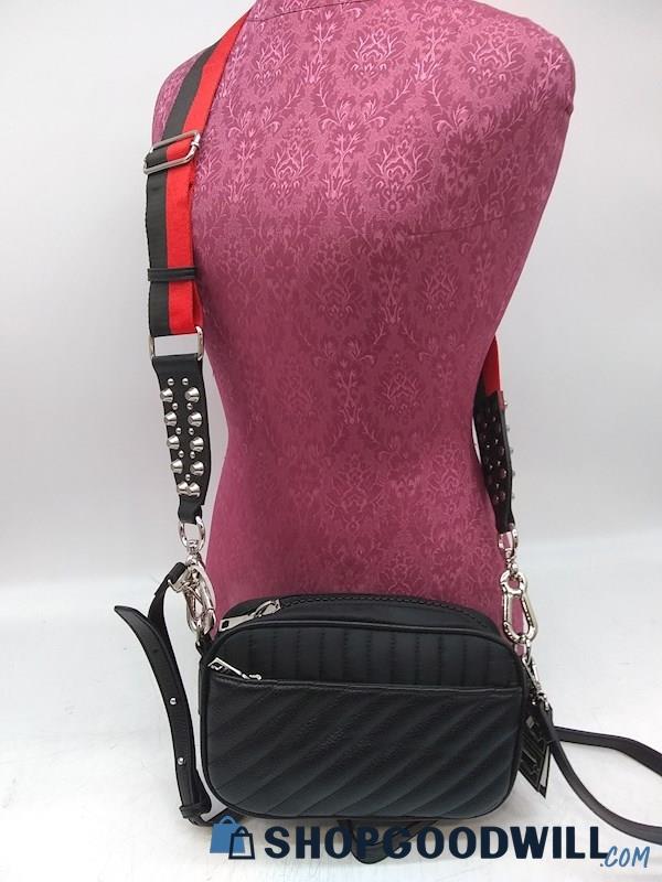 Steve Madden Black Quilted Faux Leather Crossbody Handbag Purse 