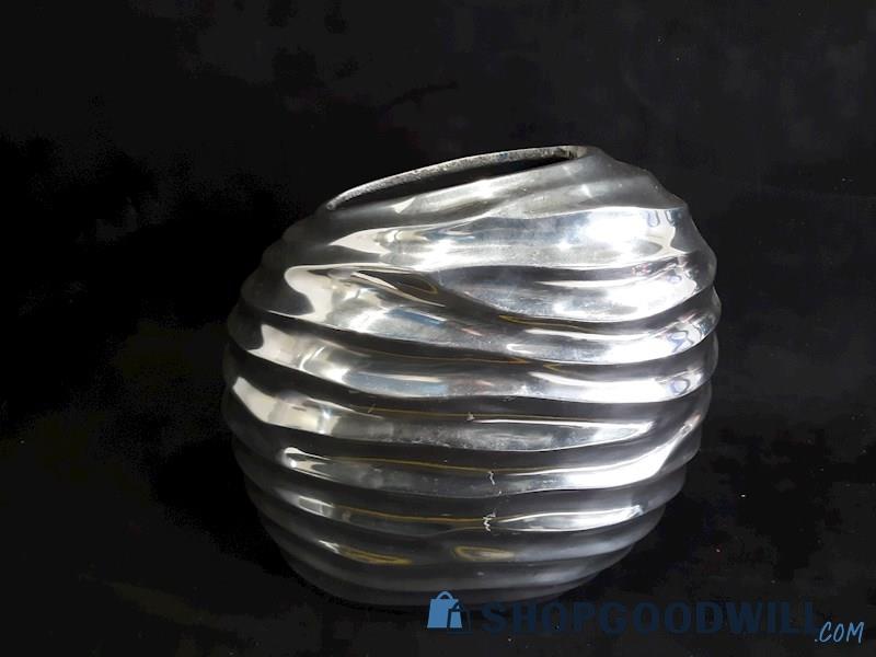 Donna Karan Lenox Sculpted Metal Round Vase Artisan Ripple Wave Design