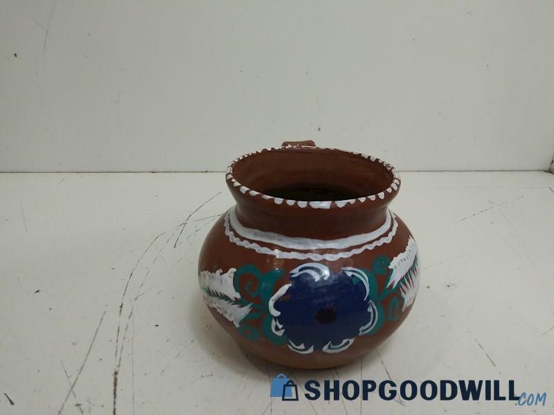 Handmade Potter Jar Pitcher Jug Ceramic Brown with Design Hand Painted Floral