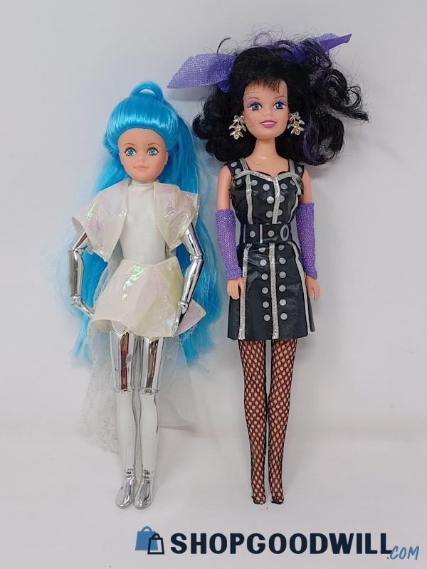 Vintage Creata 1980's Dolls Lot of 2 Aurora Crystal Eye Metallic & Lace Rockstar