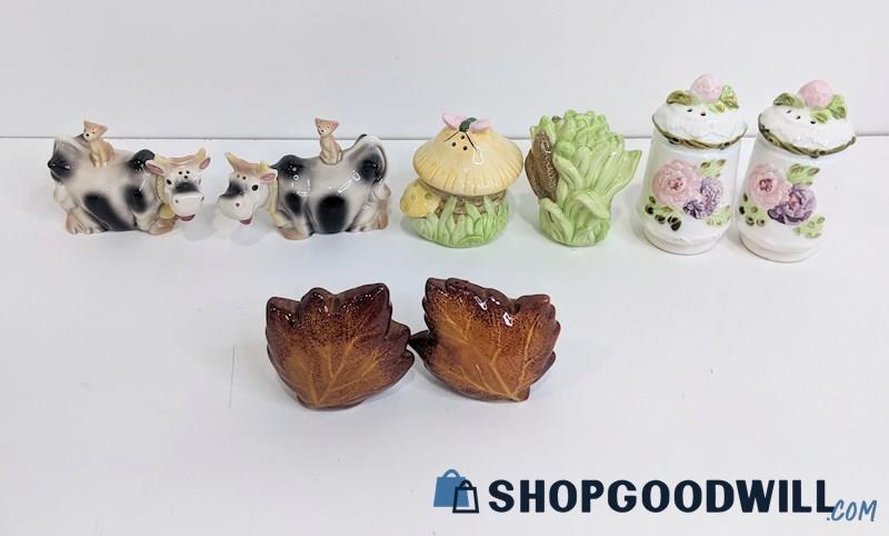 Set of 4 Cow, Nature & Floral Collectible Salt Pepper Shakers Mix
