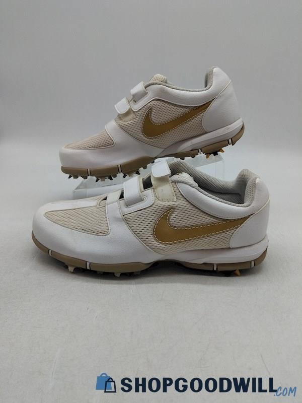 Nike Women's White/Gold Soft Spikes Golf Woman’s Shoes Size 8