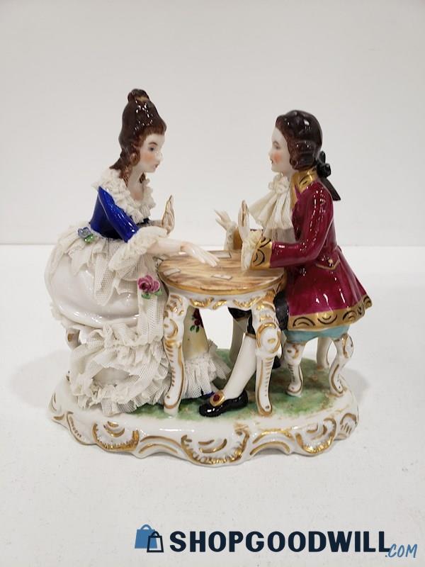 Dresden Dec Co. Couple Playing Cards Porcelain Figurine