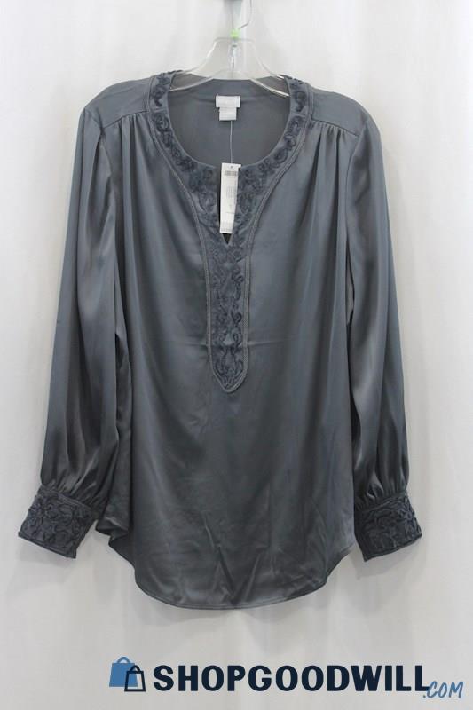 NWT Chico's Women's Gray Long Sleeve Blouse SZ M