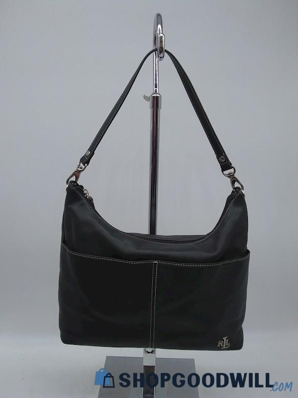 Lauren Ralph Lauren Black Faux Leather Hobo Handbag Purse 