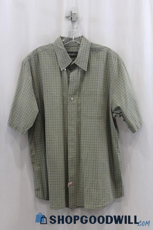 Eddie Bauer Men's Green Checker Pattern Button Up Shirt SZ XL