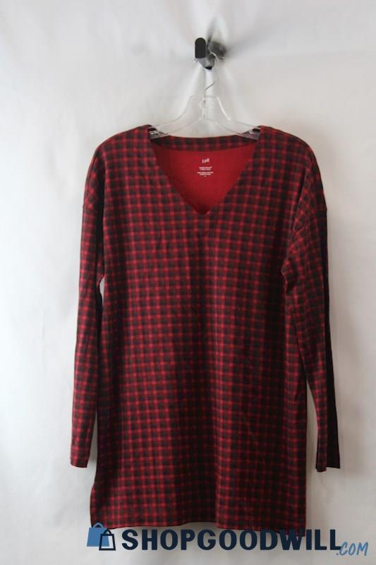 NWT J Jill Women's Red/Black Gingham Pattern V Neck Long Sleeve Shirt SZ M