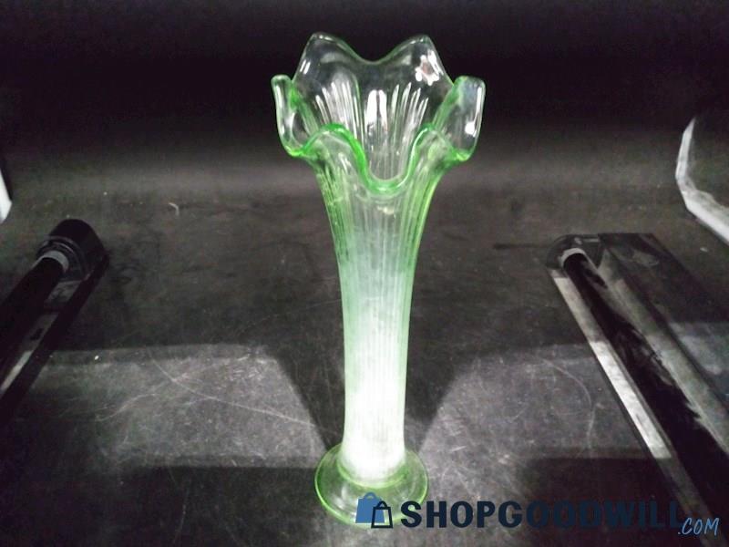 Uranium Fenton Glass Swung Vase Art Ruffle Edges  Home Decor 