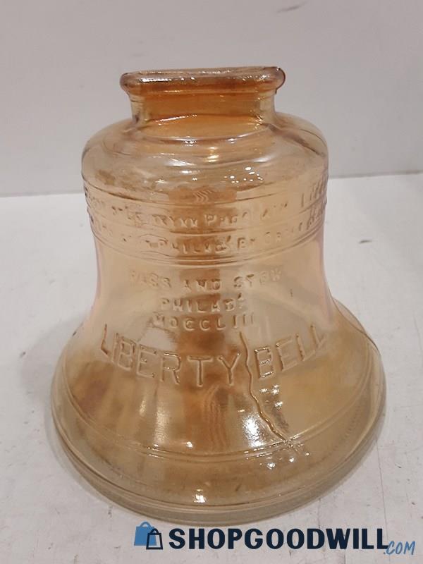 Liberty Bell Glass Coin bank in Carnival Glass Color