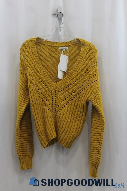 NWT Rag Poets Women's Yellow Knit V-Cut Sweater SZ XS