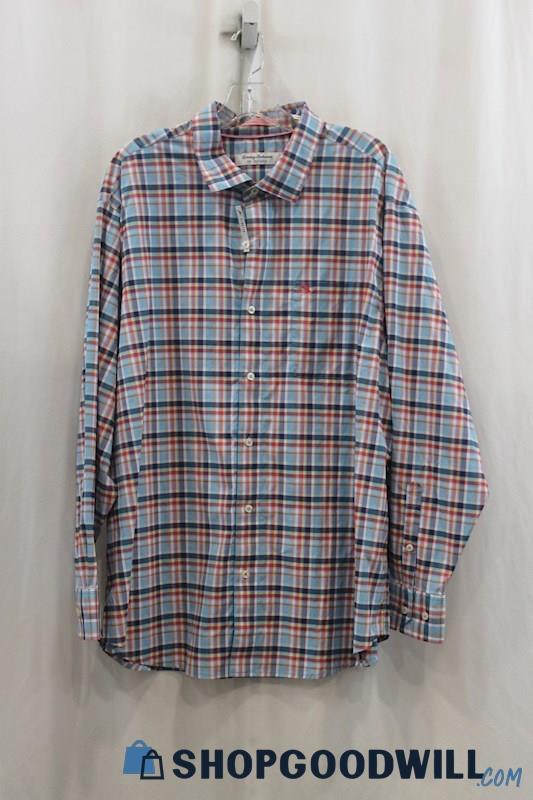 Tommy Bahama Men's Blue/Orange Plaid Button Up Shirt SZ 1XLB