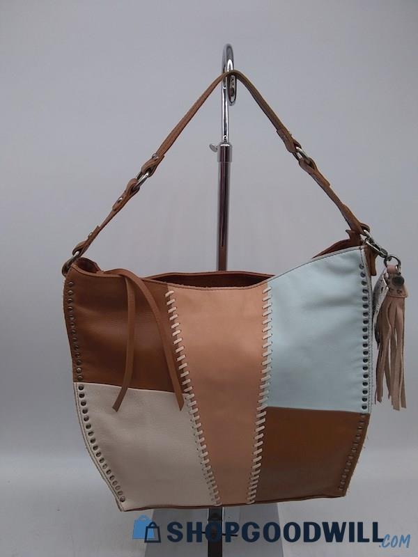 The Sak Brown/ Blue/ White Patchwork Leather Hobo Handbag Purse 