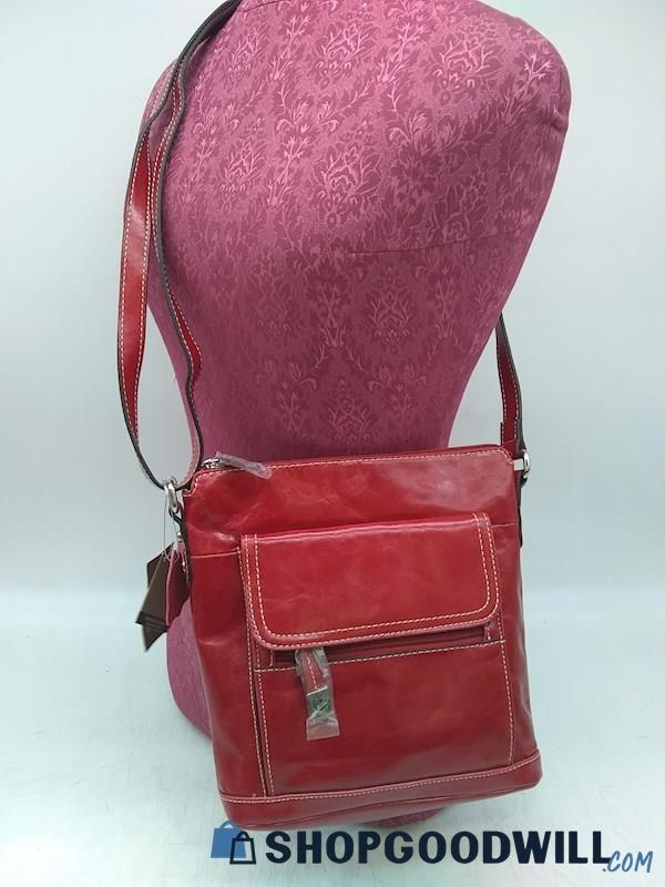 Giani Bernini Red Leather Crossbody Handbag Purse 