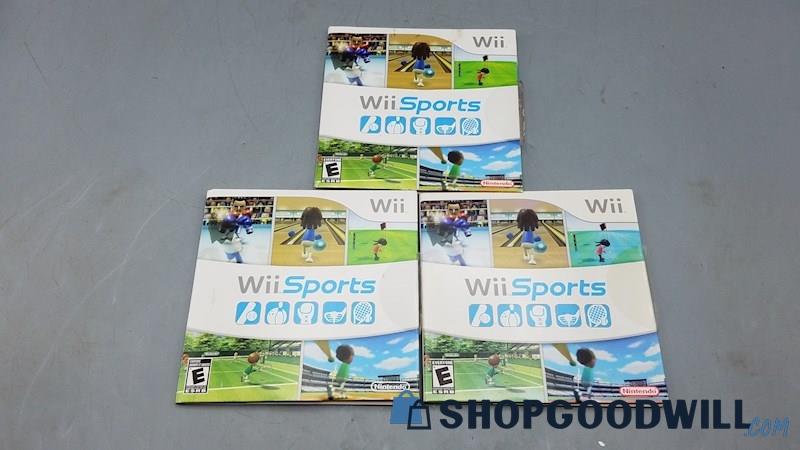L) 3 Copies of Wii Sports Games w/ Sleeves & Manuals For Nintendo wii Lot