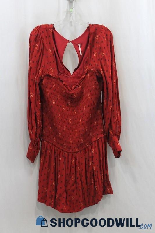 Free People Women's Red Pattern Blouson Dress SZ L