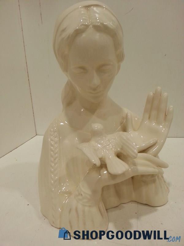 Vtg Virgin Mary w/ Dove Pottery Sculpture Bust Signed Kim from Mom