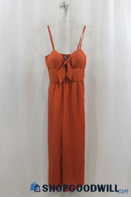 NWT Lily Rose Womens Burnt Orange front Tie Jumpsuit Sz S