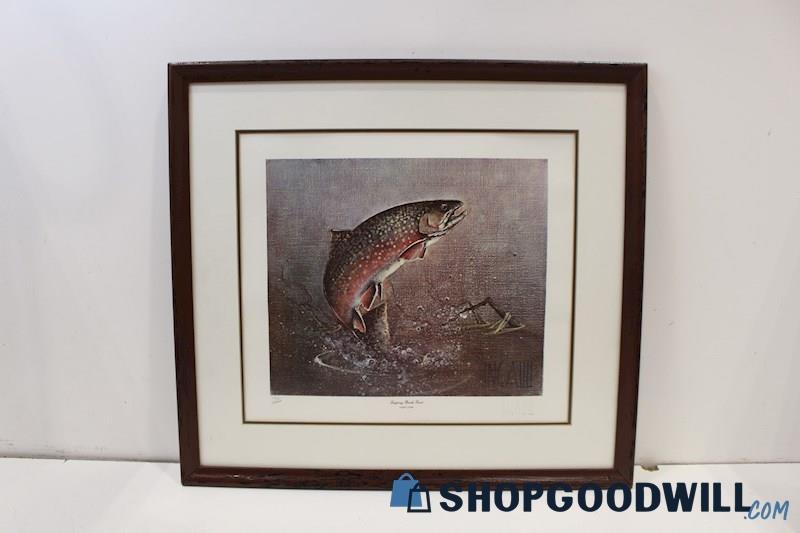 'Leaping Brook Trout' Framed Trout Art Print Signed Ingalill La Mars 133/1000