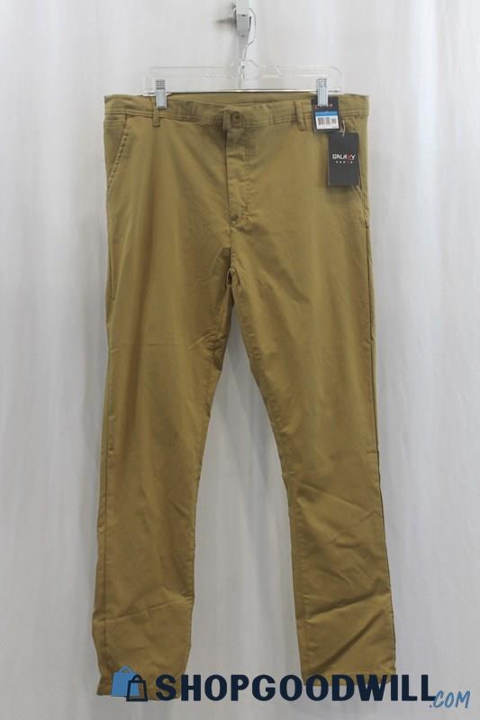 NWT Galaxy Mens Mustard Green Brown Chino Pants Sz 38x32