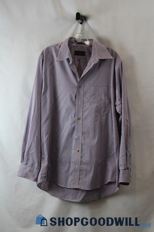 Allen Edmonds Red/White/Blue Plaid Print Long Sleeve Button-Up Shirt SZ L