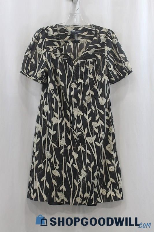 NWT Banana Republic Women's Black/Beige Floral Print T-Shirt Dress SZ 2