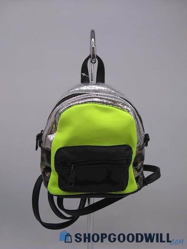 Steve Madden Btanya Neon Yellow/ Silver Faux Leather Mini Backpack Handbag Purse