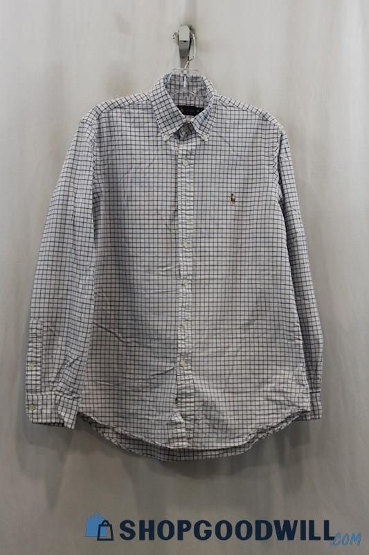 Polo Ralph Lauren Mens White/Blue Gridline Dress Shirt Sz M