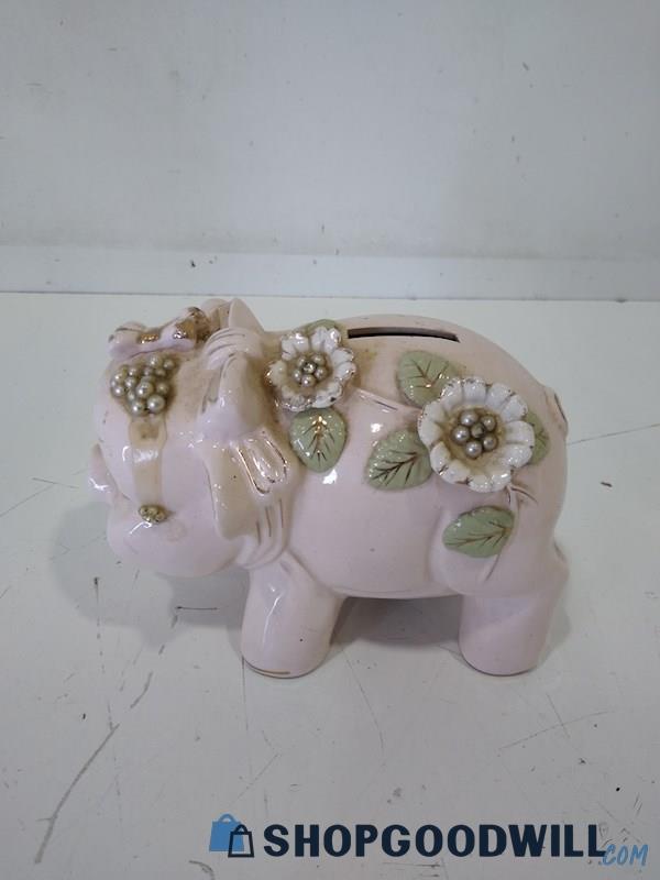 Hand Painted Bejeweled Pig Coin Bank - Appears TILSO & Vintage 