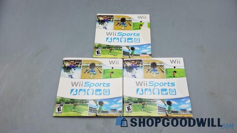  K) 3 Copies of Wii Sports Games w/ Sleeves & Manuals For Nintendo Wii Lot
