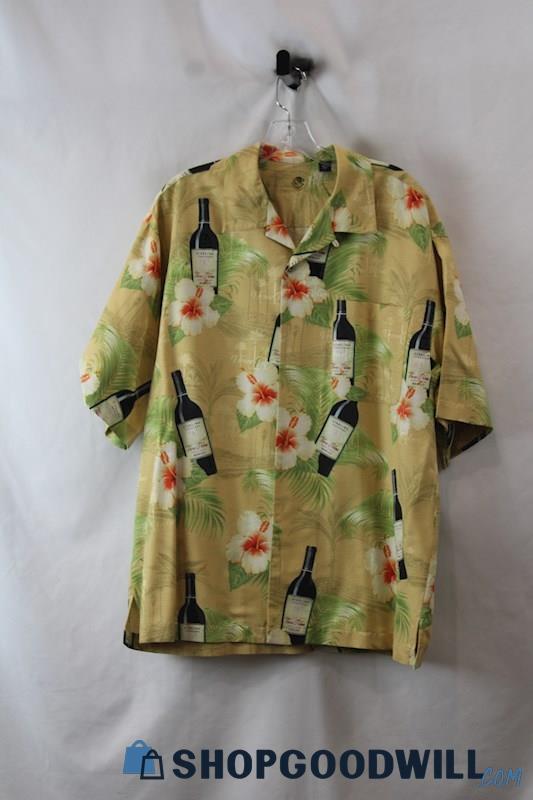 Eagle Dry Goods Men's Yellow Tropical/ Merlot Print Short Sleeve Button-Up Sz L