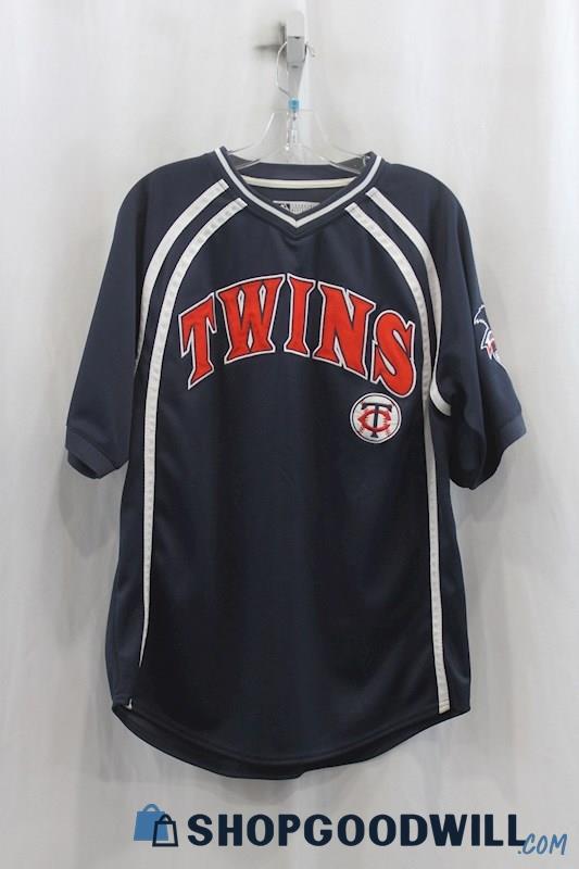 MLB Mens Navy/White MN Twins V-Neck Jersey Sz M