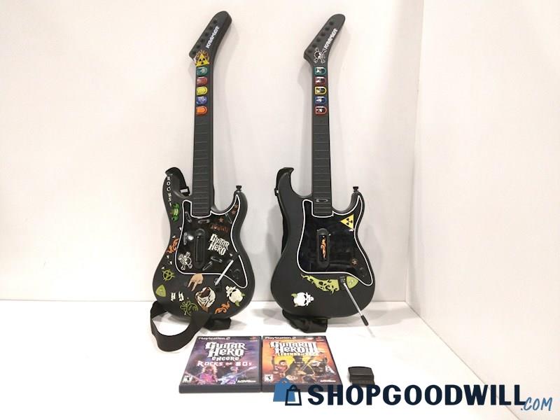 Guitar Hero Kramer Striker Controllers W/Dongles + Games for PlayStation 2