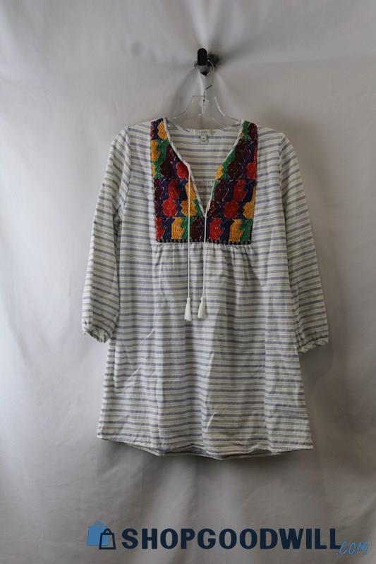 J.Crew Women's White/Multicolor Color Block Notch Neck Tunic Shirt SZ XS