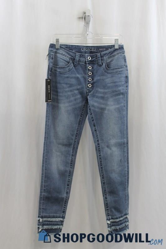 NWT Grace Womens Blue Washed Button Fly Skinny Jeans Sz 26